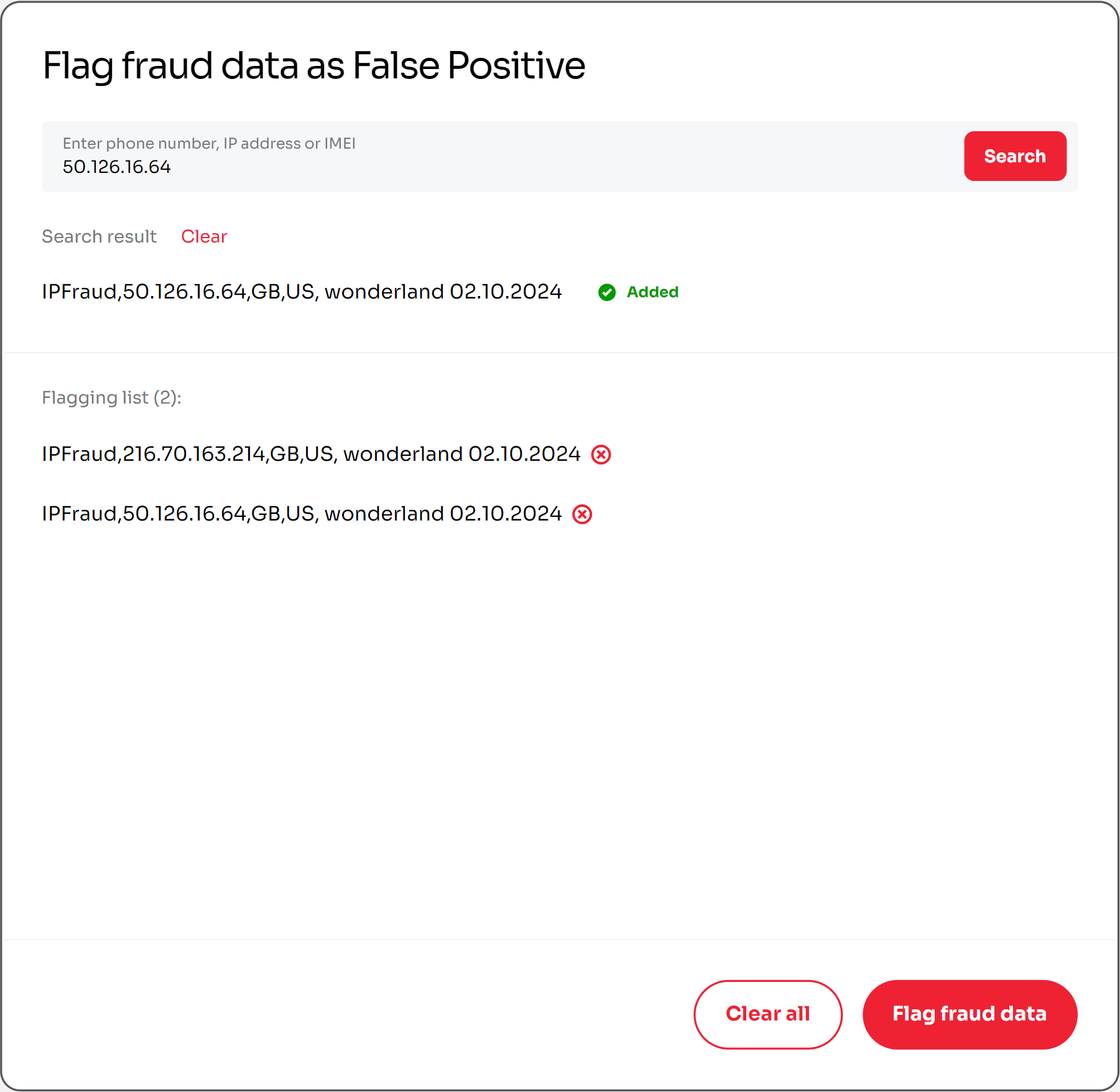 Flagging fraud data